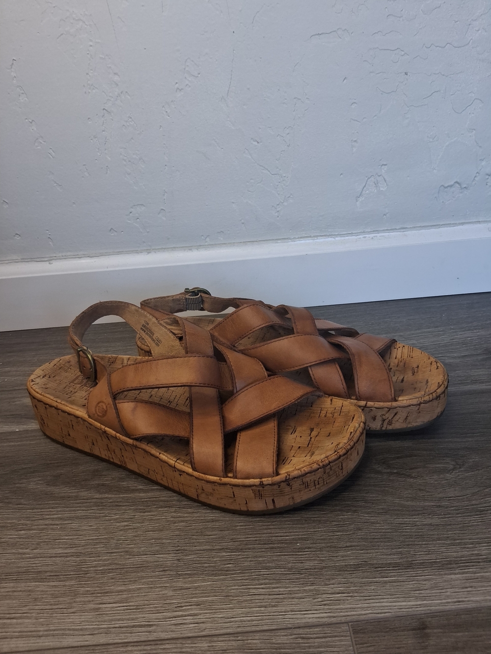 Born Leather Cork Platform Sandals Women's Sz 10 Brown Criss Cross Slingback